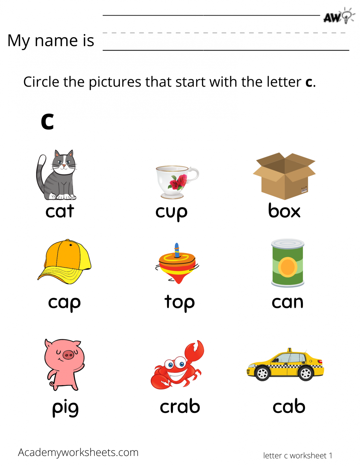 Learn the Letter C - worksheets - Academy Worksheets