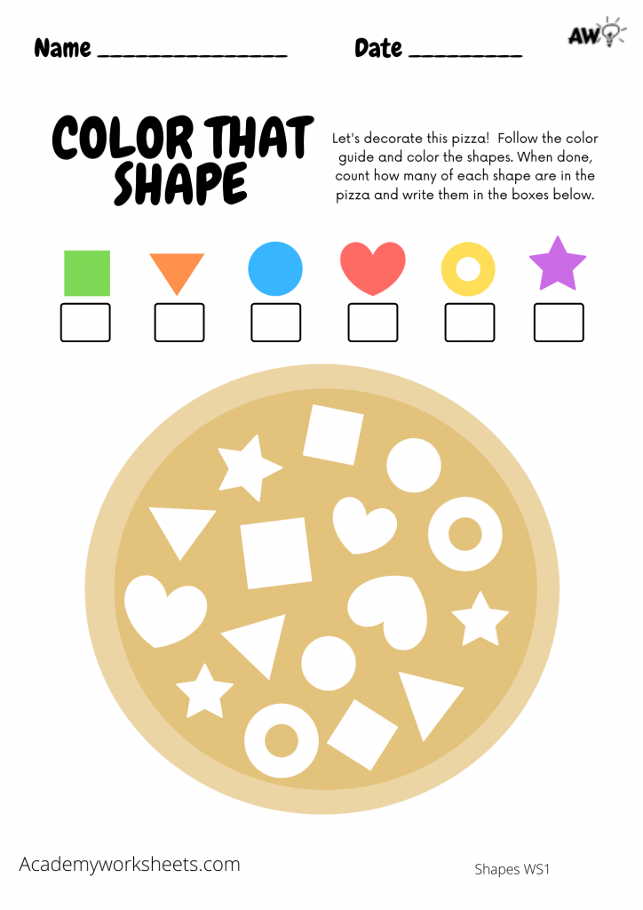 Learn shapes by coloring and counting worksheets