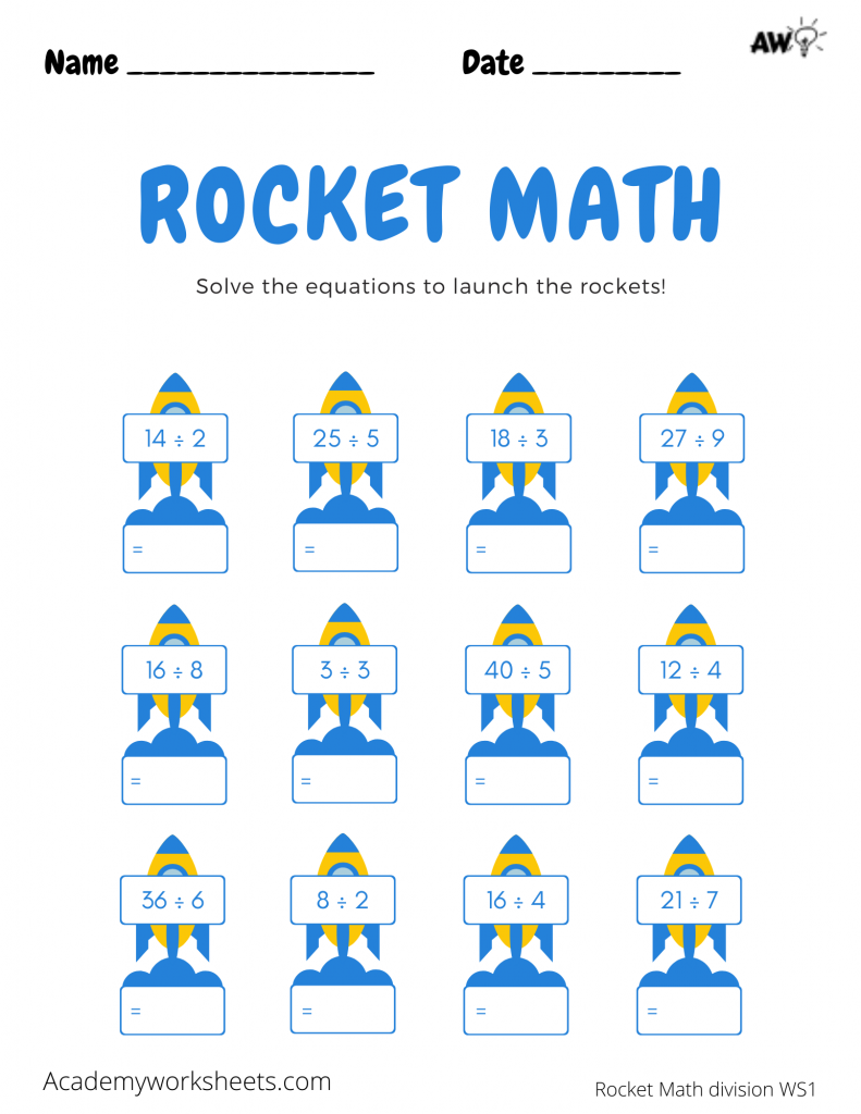 'rocket math division worksheet'