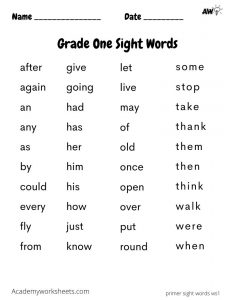 1st grade grade one sight words