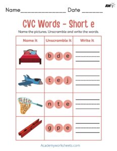 short e CVC words