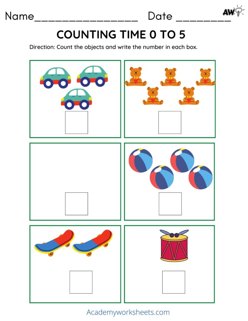 counting objects 0 to 5