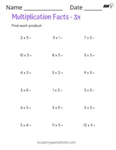 multiplication math facts 3 times