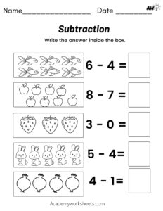 subtraction horizontal worksheets