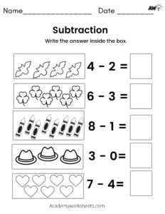 subtraction worksheets with pictures