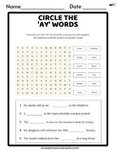 AY wordsearch worksheet