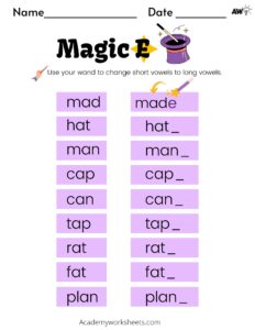 magic e words long a vowel