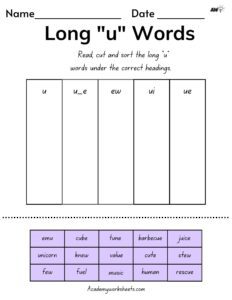 long vowel U word sort