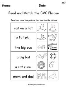 CVC phrases printable