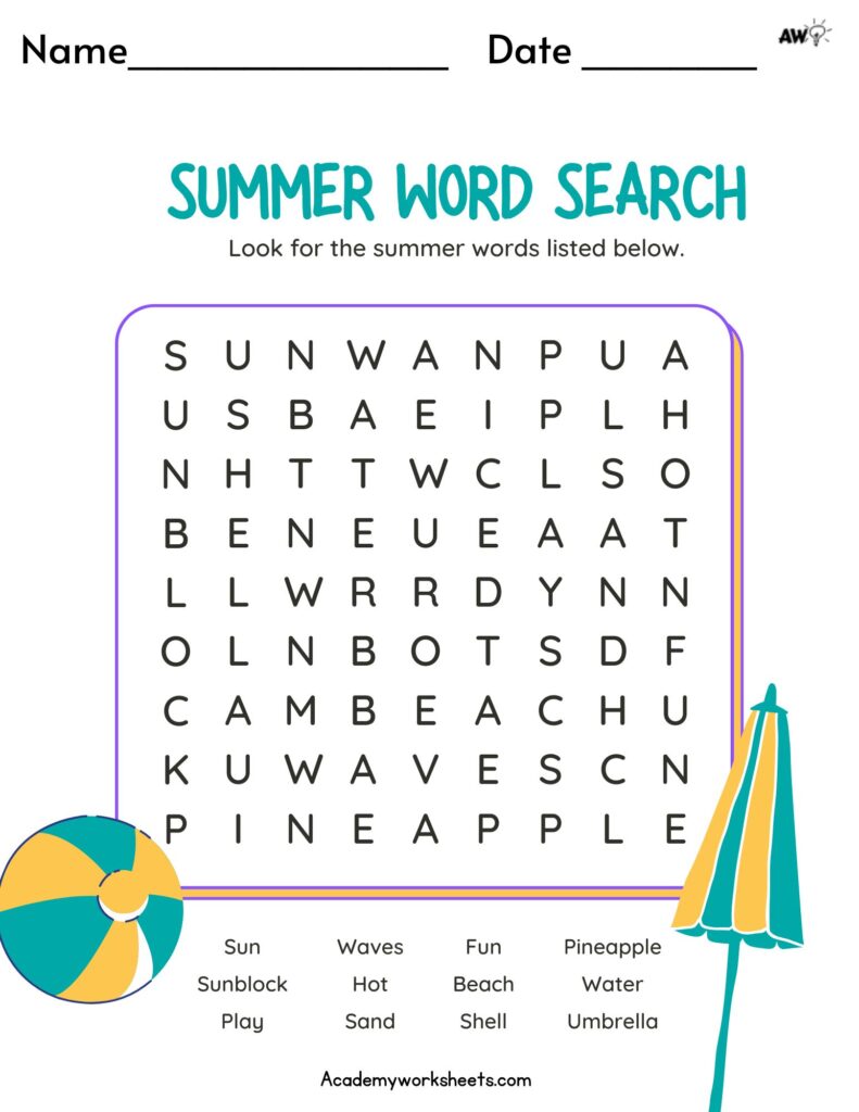 Word search summer theme