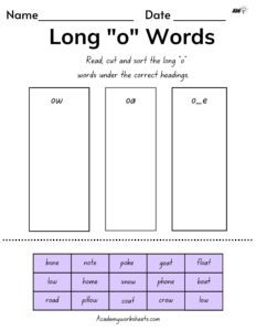 long o vowel word search