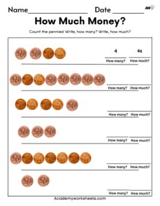counting money free worksheet