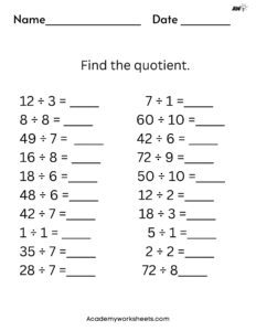 find the quotient division facts