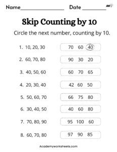 patterns of counting by ten free worksheet