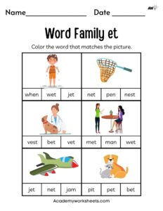 printables short e word families