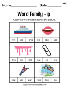 phonics ip words printable