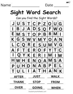 sight words, word search, first grade, 1st grade, phonics, reading,