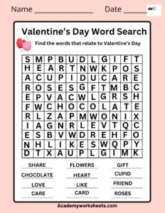 valentine day word search