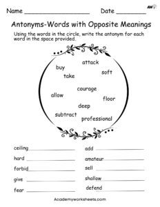 vocabulary words with opposite meaning